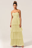 A-Line Sweetheart Floor Length Tiered Chiffon Bridesmaid Dress