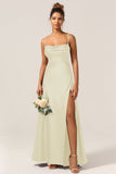 A-Line Spaghetti Straps Floor-Length Satin Bridesmaid Dress With Sleeveless