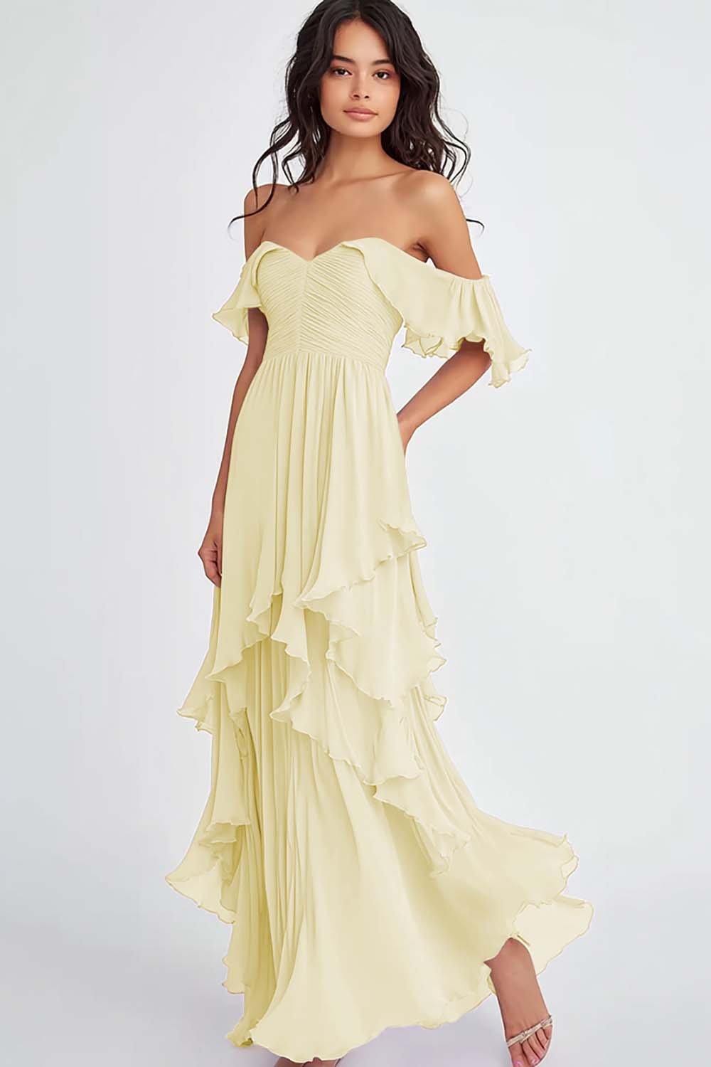 WEDTREND Women Off The Shoulder Formal Dress With Ruffles Black A Line Long Wedding Guest Dress WEDTREND Women Off The Shoulder Formal Dress With Ruffles Black A Line Long Wedding Guest Dress