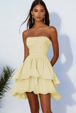 Black Strapless A-Line Pleated Homecoming Dress with Ruffles
