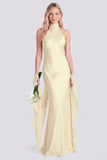 Halter Pink Mermaid Satin Backless Bridesmaid Dress
