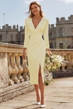 Ivory Sheath V-Neck Ruched Courthouse Wedding Dress With Slit