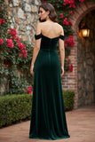 Off The Shoulder Black Sheath Corset Velvet Long Formal Dress with Slit