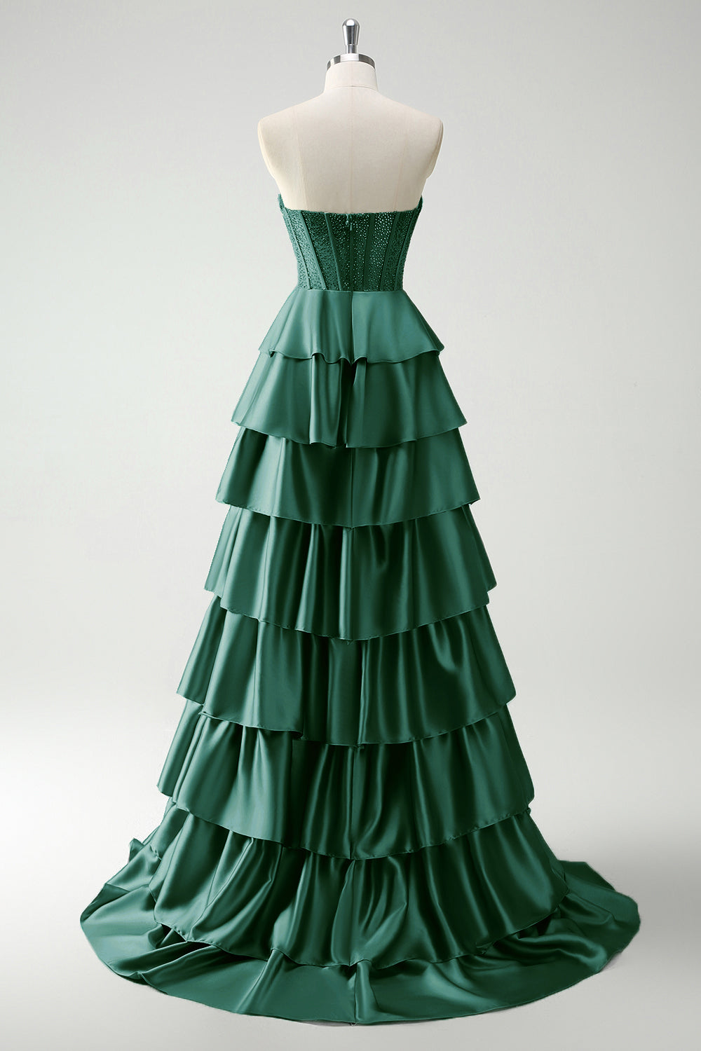 WEDTREND Women Green Sweetheart Princess Prom Dress Satin Tiered Long Corset Formal Dress with Slit WEDTREND Women Green Sweetheart Princess Prom Dress Satin Tiered Long Corset Formal Dress with Slit