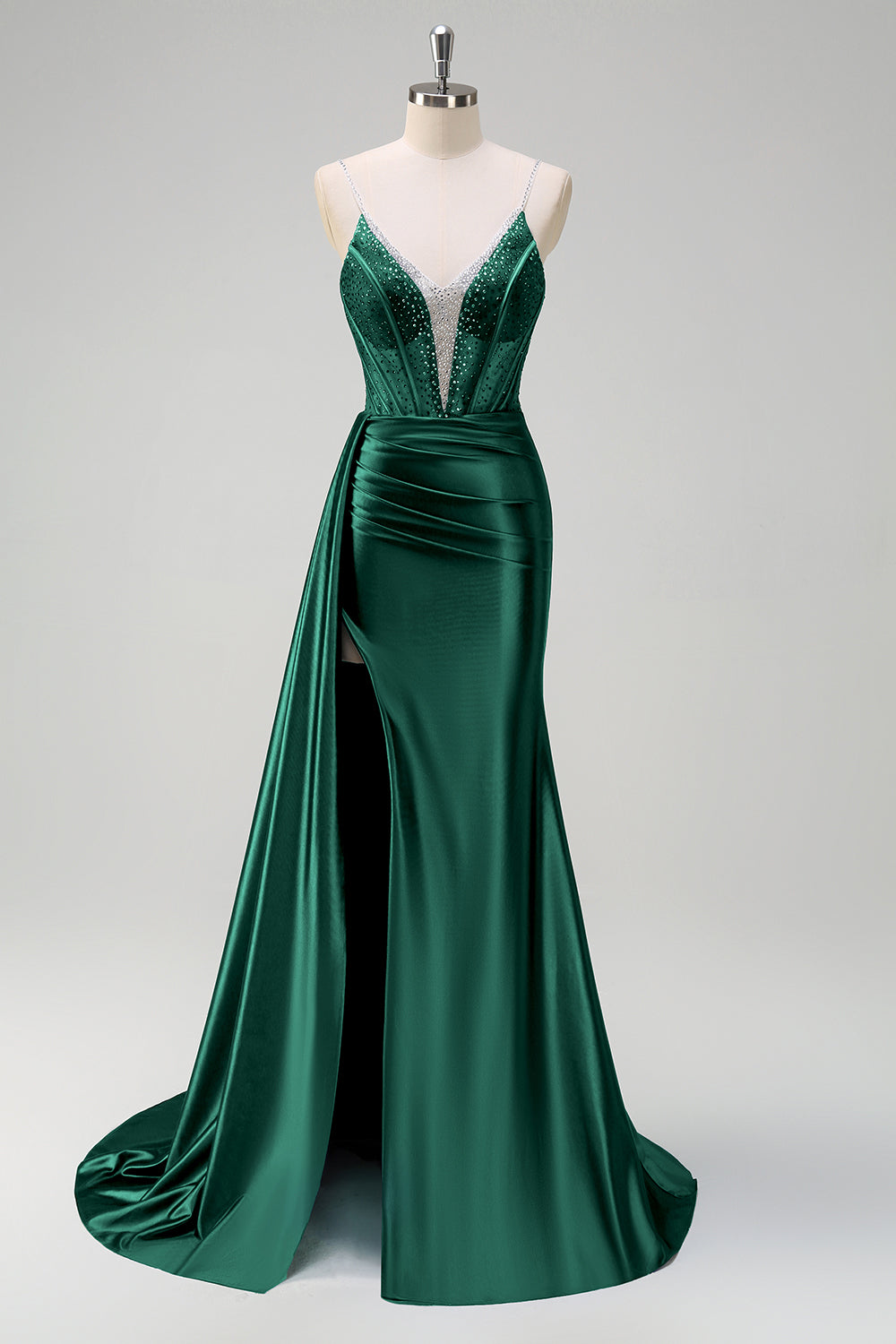 WEDTREND Women Navy Prom Dress With Slit Mermaid Watteau Train Spaghetti Straps Deep V-Neck Corset Beaded Pleated Long Evening Dress WEDTREND Women Navy Prom Dress With Slit Mermaid Watteau Train Spaghetti Straps Deep V-Neck Corset Beaded Pleated Long Evening Dress