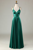 Eucalyptus A Line Spaghetti Straps Floor-Length Satin Bridesmaid Dress