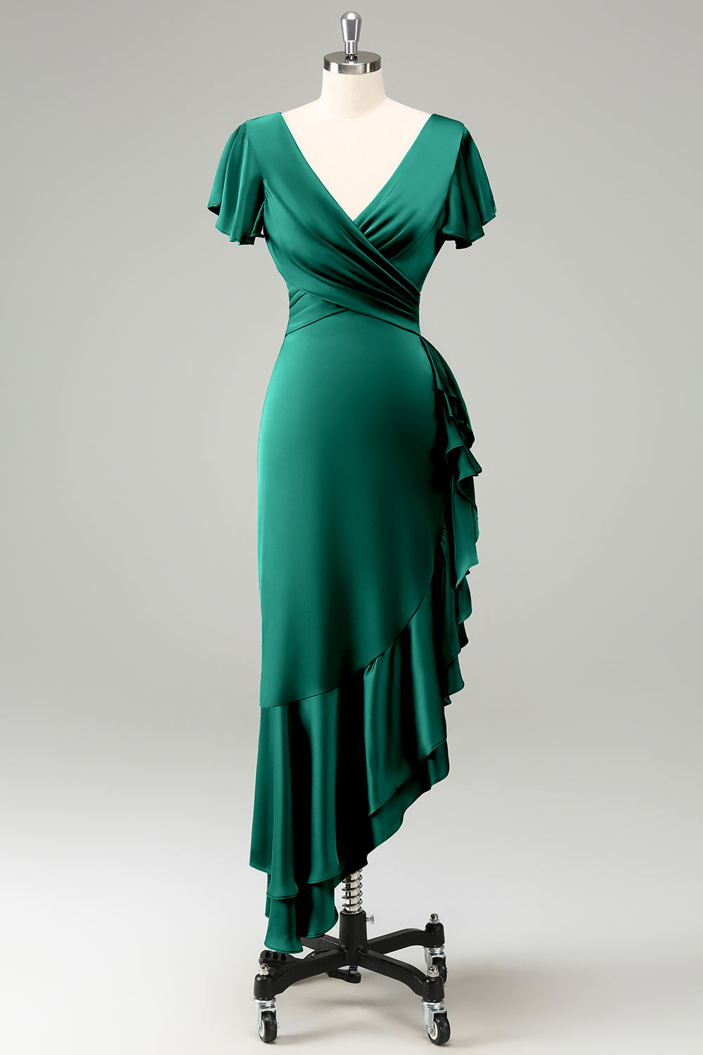 Wedtrend Women Elegant Olive Bridesmaid Dress A Line V Neck Short Sleeves Asymmetrical Guest Dress with Ruffles WEDTREND Wedtrend Women Elegant Olive Bridesmaid Dress A Line V Neck Short Sleeves Asymmetrical Guest Dress with Ruffles WEDTREND