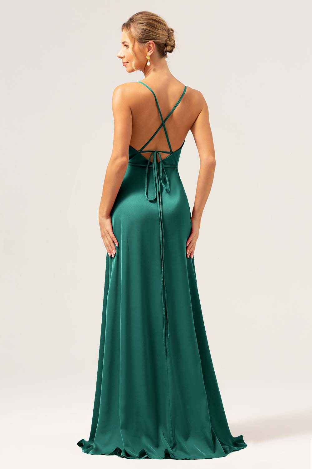Wedtrend Women Dark Navy Bridesmaid Dress with Slit A Line Cowl Neck Long Satin Wedding Guest Dress WEDTREND Wedtrend Women Dark Navy Bridesmaid Dress with Slit A Line Cowl Neck Long Satin Wedding Guest Dress WEDTREND