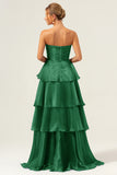 Blue A-Line Strapless Tiered Pleated Ruffled Floor Length Dress