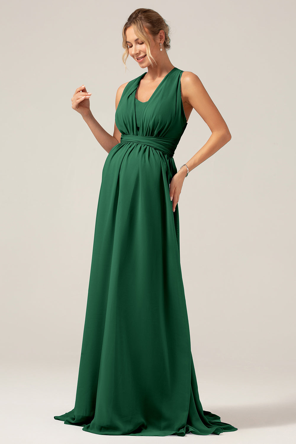 Wedtrend Women Dark Green Maternity Bridesmaid Dress A Line Chiffon Convertible Wedding Party Dress, Dark Green / US20W