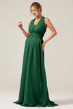 Dark Green A Line Chiffon Convertible Long Maternity Bridesmaid Dress