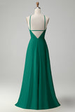 Stylish Yellow A Line Halter Pleated Long Bridesmaid Dress with Flower
