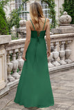 Matcha Sheath Spaghetti Straps Chiffon Floor Length Bridesmaid Dress