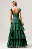 Eucalyptus A Line Off The Shoulder Tiered Long Bridesmaid Dress
