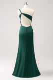 Elegant Mermaid One Shoulder Pleated Backless Bridesmaid Dress with Slit