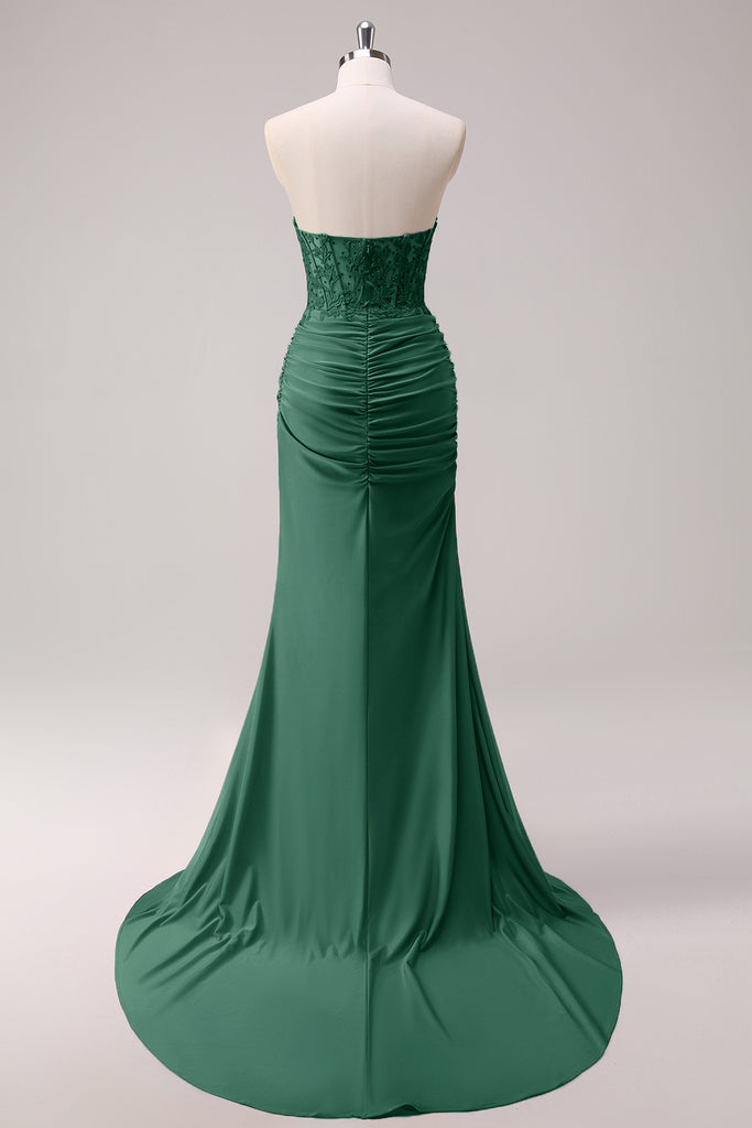 Dusty Rose Formal Dresses Mermaid Strapless Ruched High Splited Formal Dress With Train main image 0