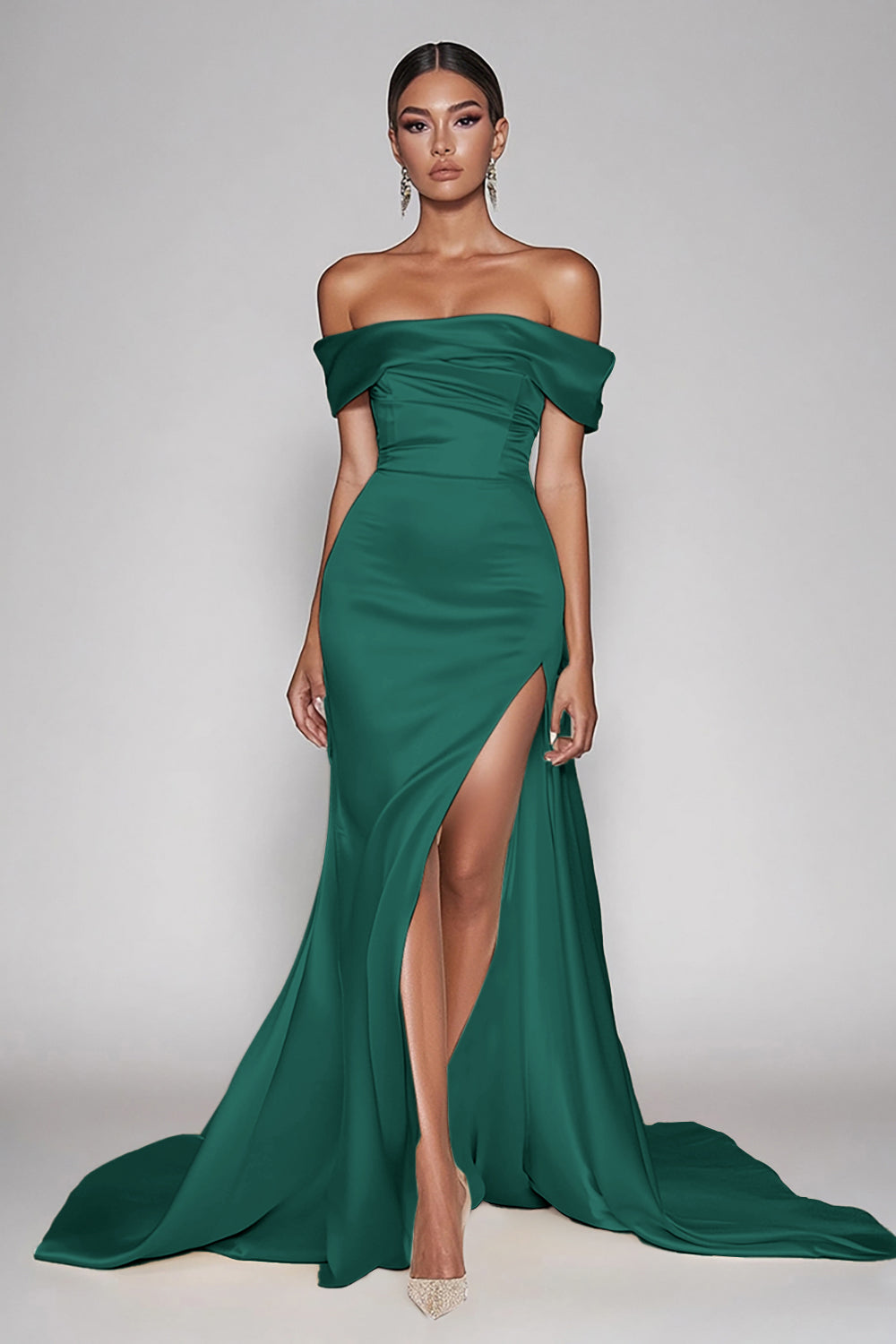WEDTREND Women Off The Shoulder Formal Dress With Slit Mermaid Black Long Wedding Guest Dress WEDTREND Women Off The Shoulder Formal Dress With Slit Mermaid Black Long Wedding Guest Dress