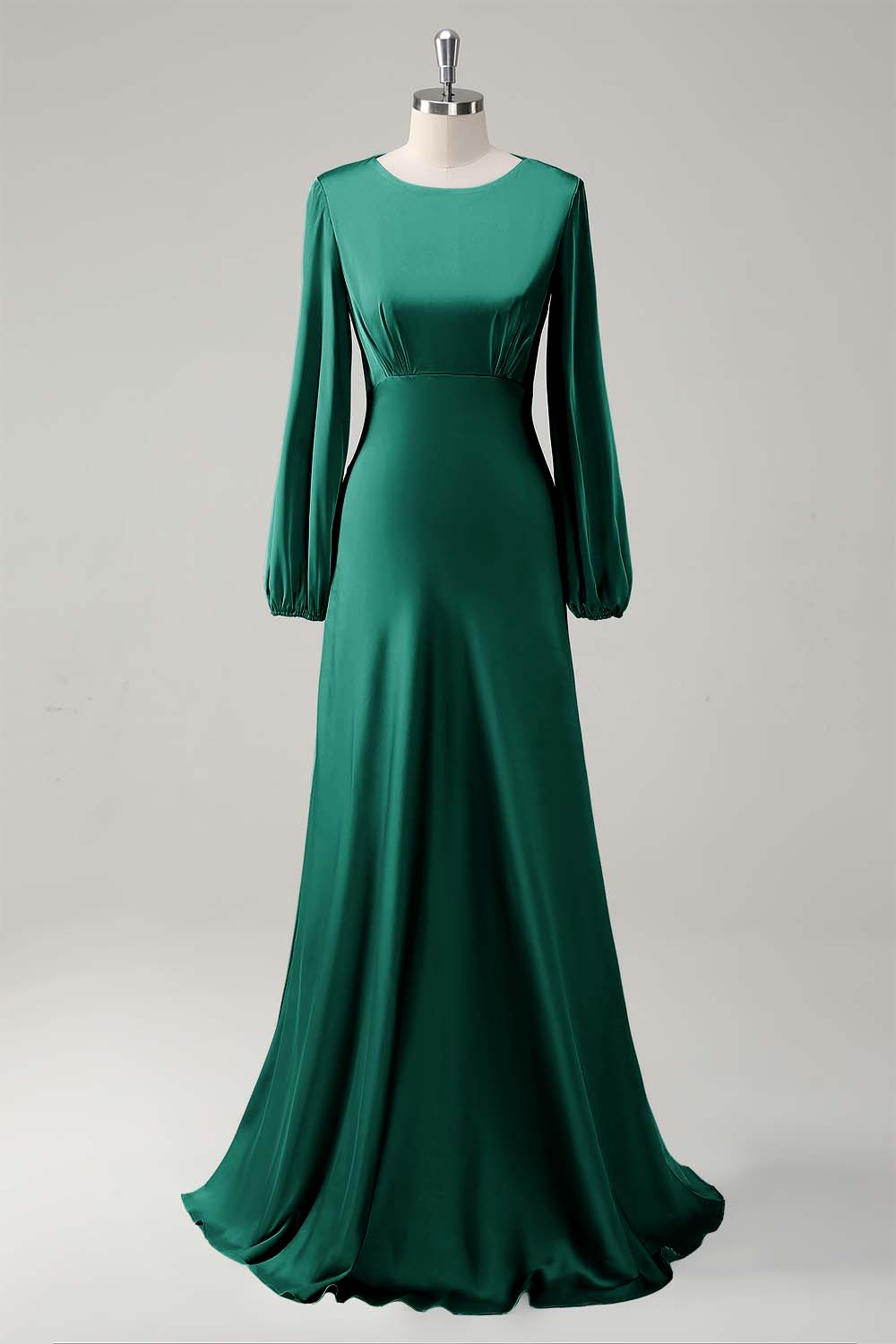 Wedtrend Women Agave Long Bridesmaid Dress with Long Sleeves A Line Round Neck Satin Wedding Party Dress, Dark Green / US12 Wedtrend Women Agave Long Bridesmaid Dress with Long Sleeves A Line Round Neck Satin Wedding Party Dress, Dark Green / US12