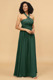 A Line One Shoulder V Neck Halter Neck Floor Length Grey Blue Bridesmaid Dress