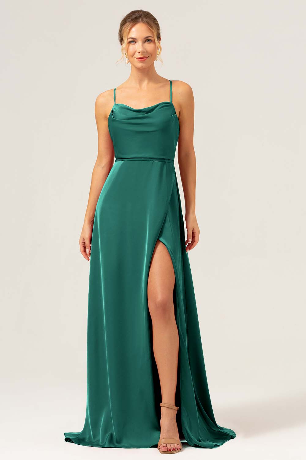 Wedtrend Women Dark Navy Bridesmaid Dress with Slit A Line Cowl Neck Long Satin Wedding Guest Dress WEDTREND Wedtrend Women Dark Navy Bridesmaid Dress with Slit A Line Cowl Neck Long Satin Wedding Guest Dress WEDTREND