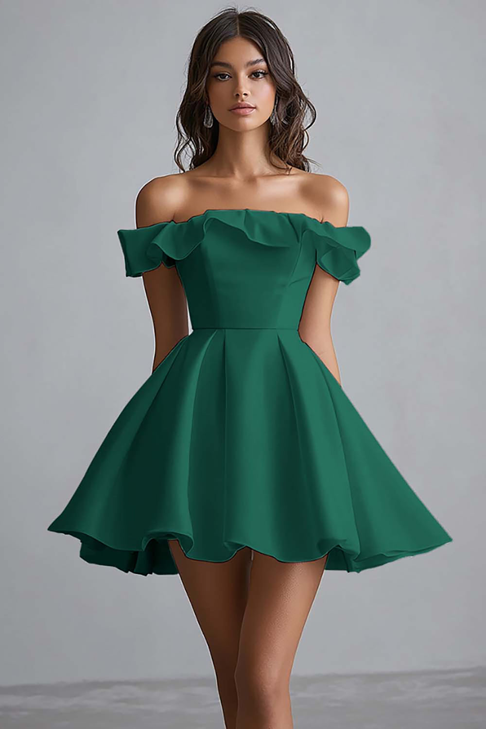 Wedtrend Women White Graduation Dress Off The Shoulder A Line Satin Ruffled Grad Ceremony Dress, Dark Green / US4 Wedtrend Women White Graduation Dress Off The Shoulder A Line Satin Ruffled Grad Ceremony Dress, Dark Green / US4