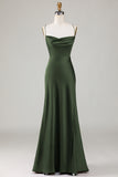 A-Line Spaghetti Straps Sleeveless Satin Maxi Dress With Slit