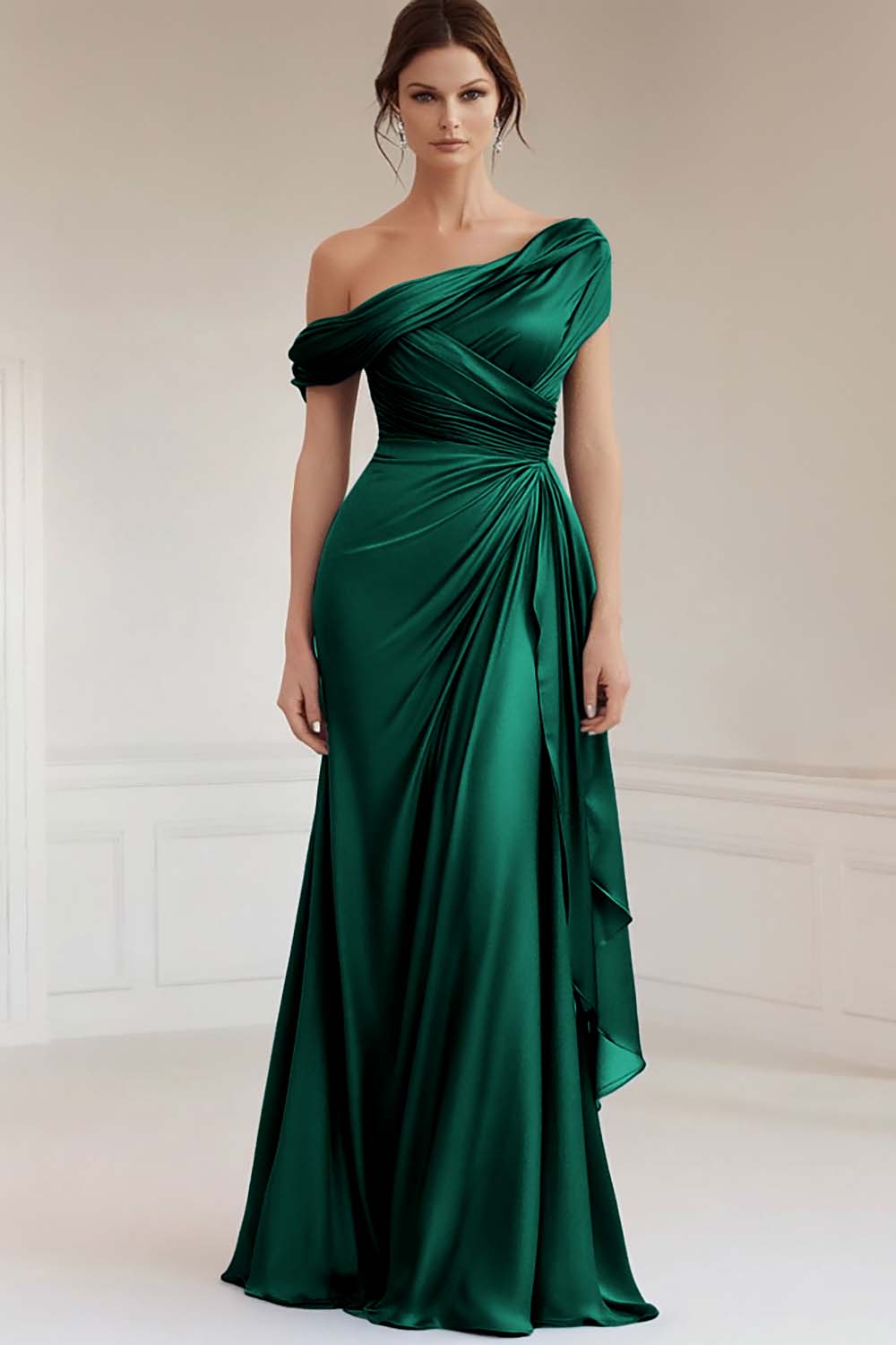 WEDTREND Women Dusty Sage Formal Dress One Shoulder Mermaid Ruched Satin Long Evening Dress WEDTREND Women Dusty Sage Formal Dress One Shoulder Mermaid Ruched Satin Long Evening Dress