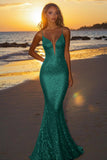 Sparkly Gold Mermaid Backless Long Formal Dress