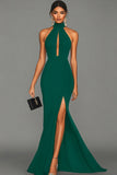 Black Halter Neck Mermaid Satin Formal Dress