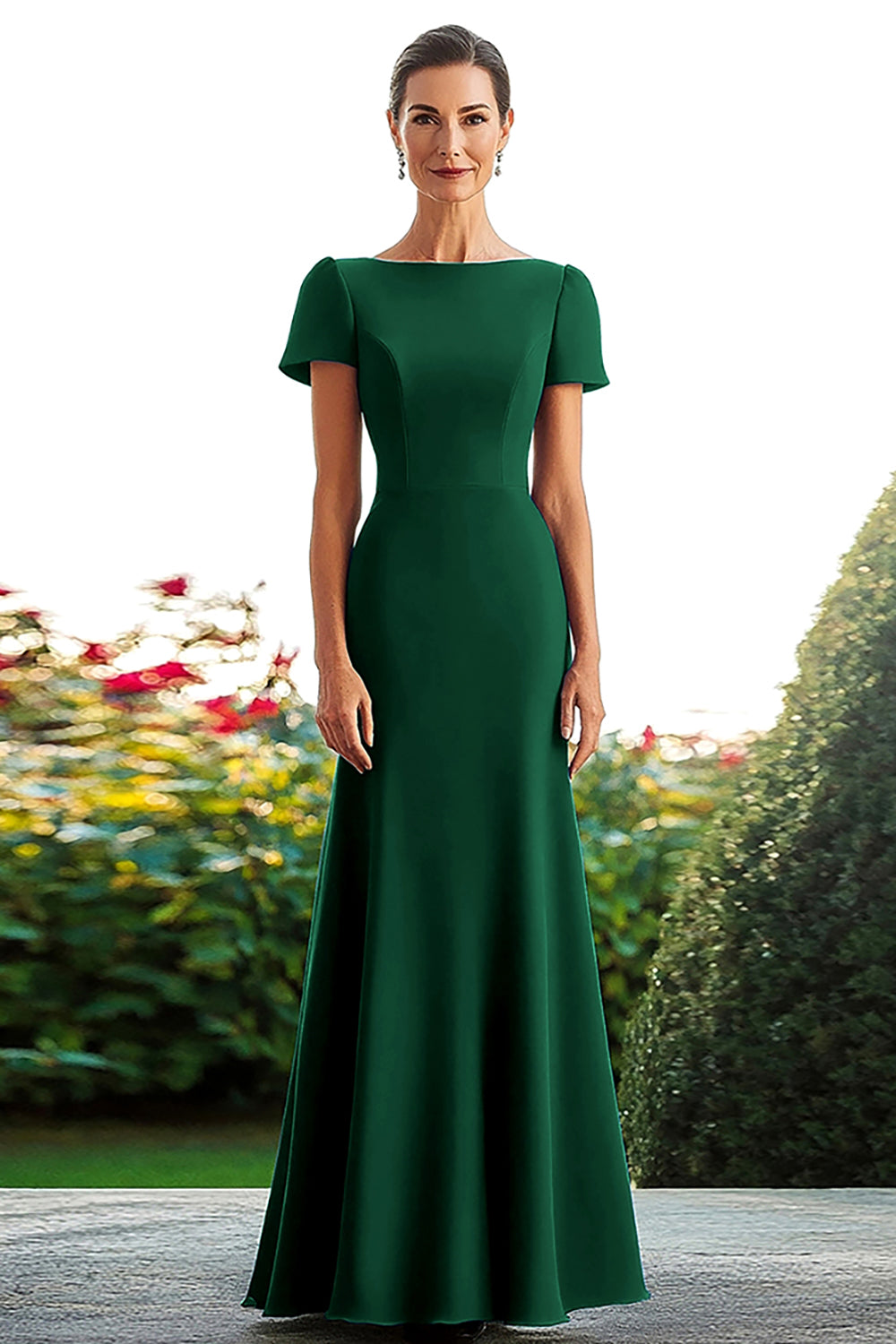 bateau dress green Bateau Dark Green Lace Mother of the Bride Dress Puffy Sleeves Aline Wedding Guest Dress