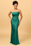 Mermaid Strapless Floor Length Satin Bridesmaid Dress with Open Back