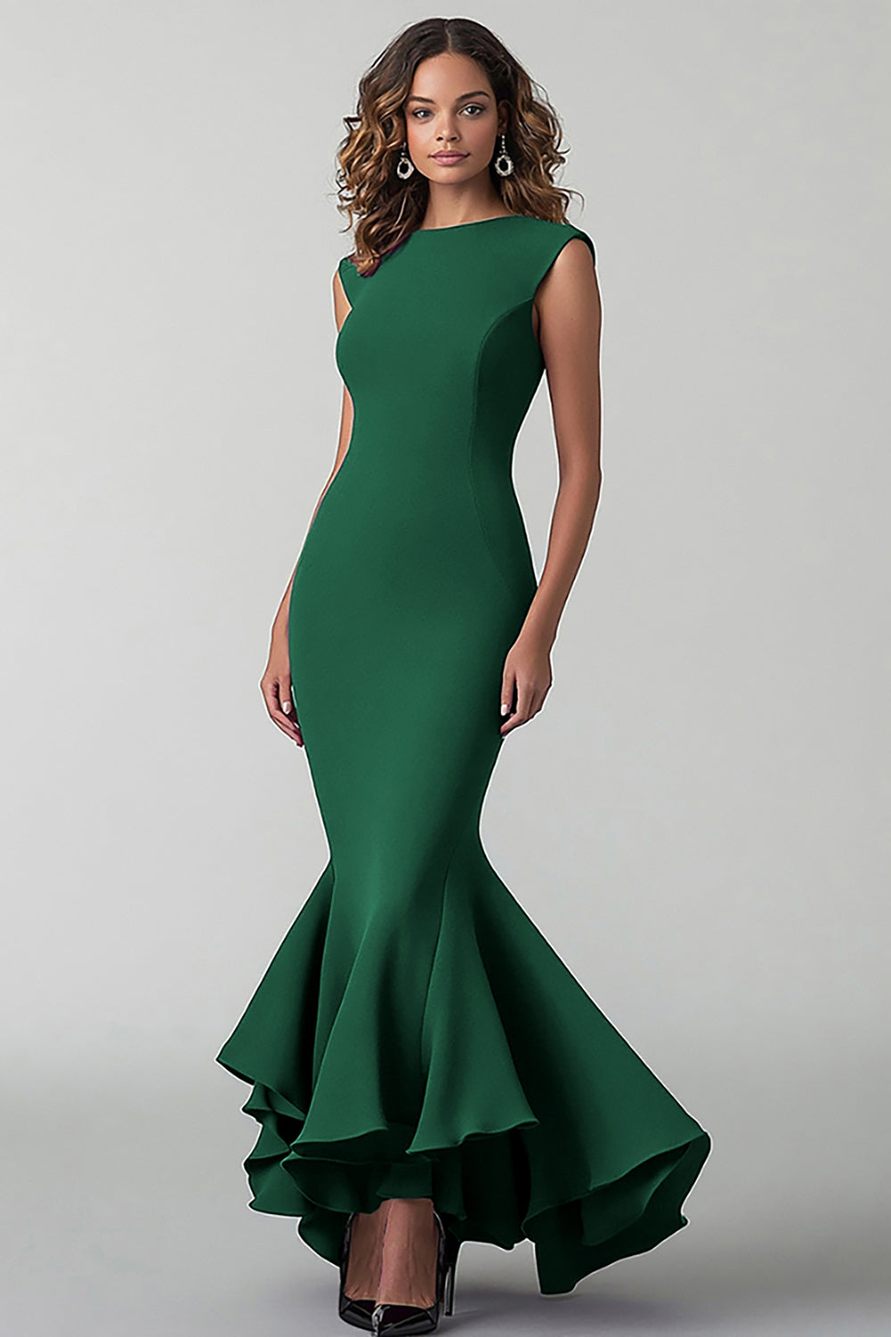 WEDTREND Women Dark Green Formal Dress With Ruffles Bateau Neck Mermaid Long Wedding Party Dress WEDTREND Women Dark Green Formal Dress With Ruffles Bateau Neck Mermaid Long Wedding Party Dress