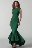 Dark Green Bateau Neck Mermaid Formal Dress With Ruffles