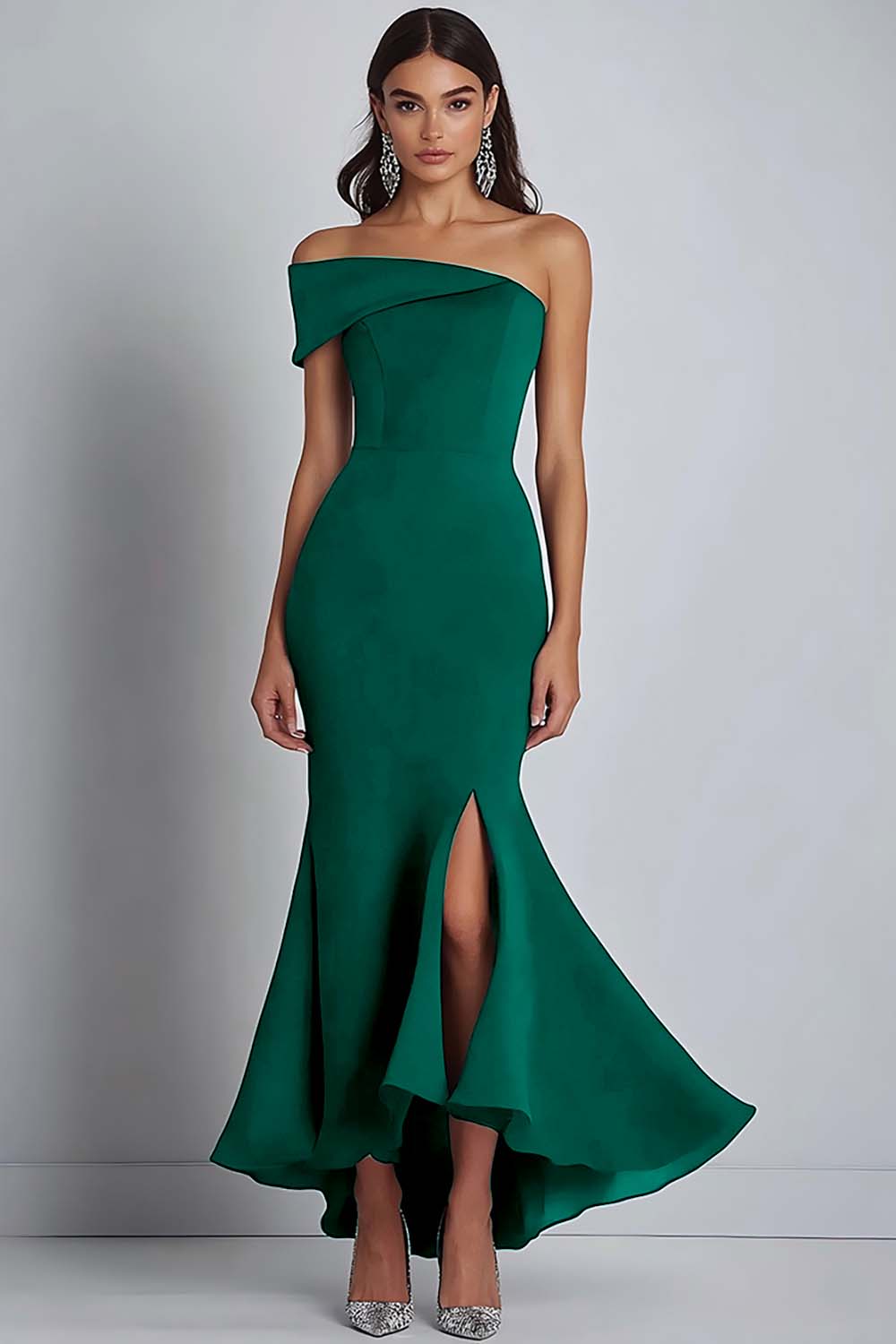 WEDTREND Women Black Formal Dress With Slit One Shoulder Mermaid Long Prom Dress WEDTREND Women Black Formal Dress With Slit One Shoulder Mermaid Long Prom Dress