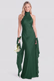 Halter Pink Mermaid Satin Backless Bridesmaid Dress