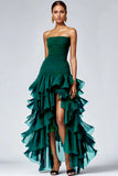 Black Strapless Tiered Ruffles Tulle Formal Dress