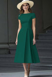 A Line Daffodil Bateau Neck Midi Work Dress with Short Sleeves
