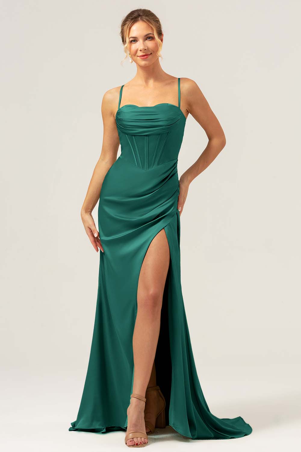 Wedtrend Women Martini Satin Bridesmaid Dress with Slit Mermaid Cowl Neckline Ruched Corset Long Wedding Party Dress WEDTREND Wedtrend Women Martini Satin Bridesmaid Dress with Slit Mermaid Cowl Neckline Ruched Corset Long Wedding Party Dress WEDTREND