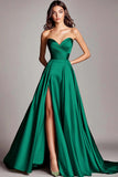 Strapless Satin A Line Long Formal Dress With Slit