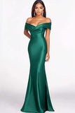 Dusty Sage Mermaid Off The Shoulder Satin Long Formal Dress