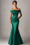 Peacock Blue Mermaid Off The Shoulder Ruched Long Formal Dress