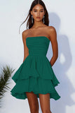 Black Strapless A-Line Pleated Homecoming Dress with Ruffles