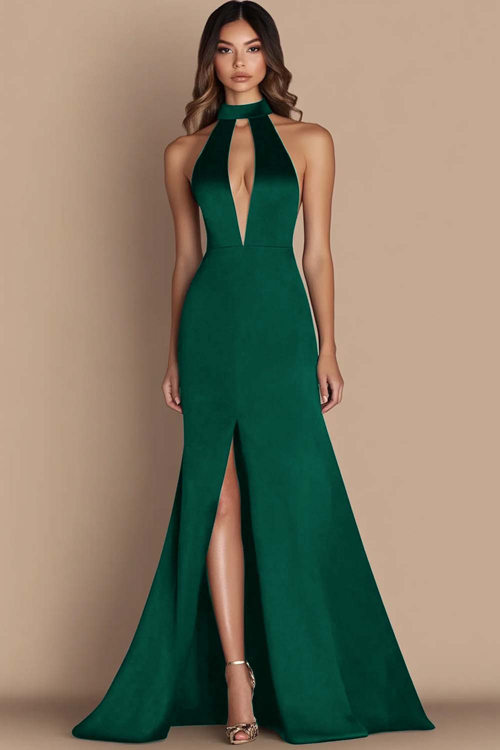 WEDTREND Women Burgundy Formal Dress With Slit Halter Keyhole Mermaid Long Wedding Guest Dress WEDTREND Women Burgundy Formal Dress With Slit Halter Keyhole Mermaid Long Wedding Guest Dress