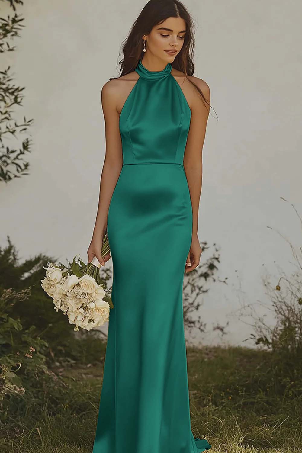 WEDTREND Women Dusty Sage Bridesmaid Dress Mermaid Halter Satin Long Wedding Guest Dress WEDTREND Women Dusty Sage Bridesmaid Dress Mermaid Halter Satin Long Wedding Guest Dress