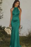 Dusty Sage Mermaid Halter Satin Backless Maxi Dress