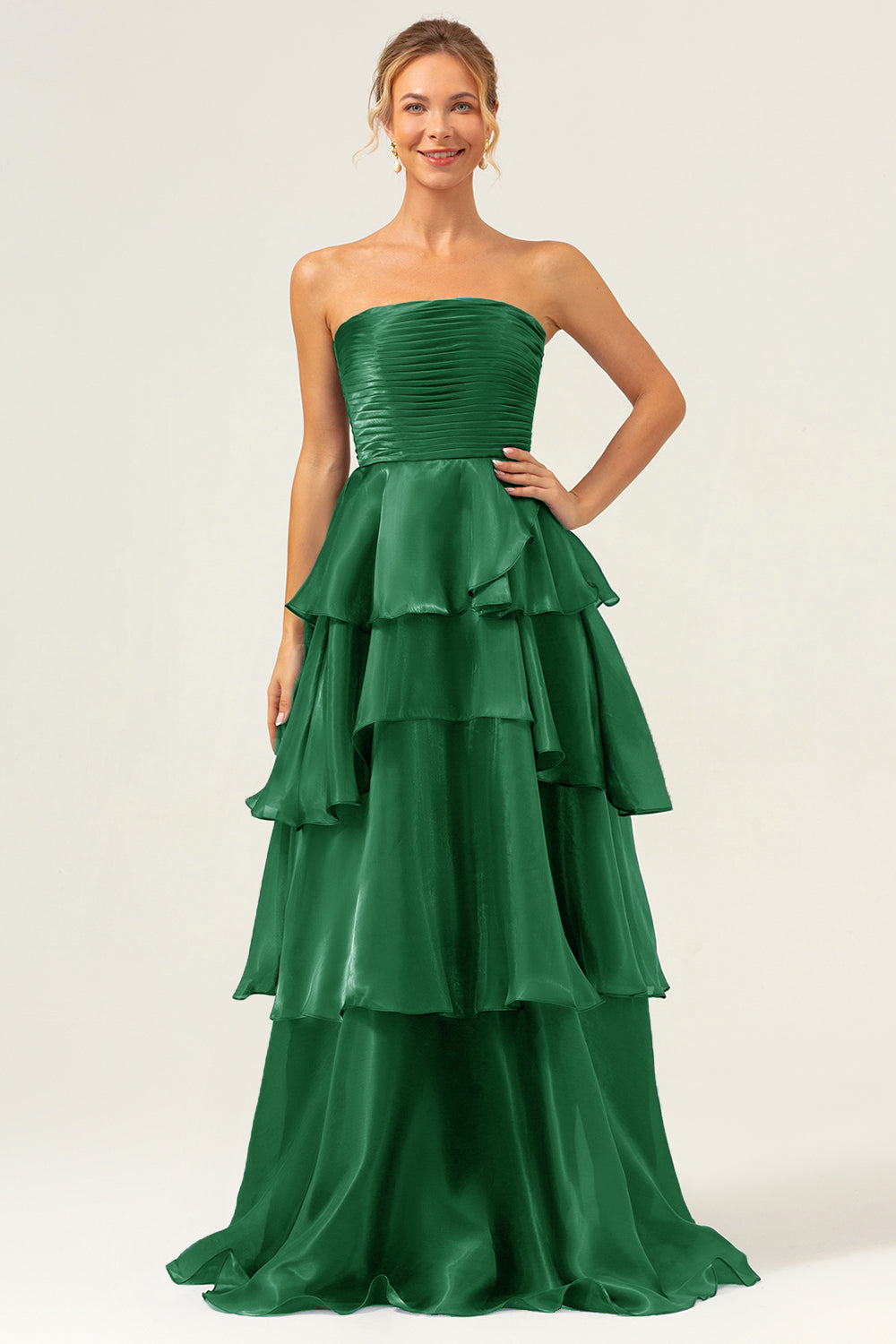 Wedtrend Women Dark Navy Tiered Bridesmaid Dress A Line Strapless Pleated Tiered Floor Length Ruffle Wedding Party Guest Dress, Dark Green / US14 Wedtrend Women Dark Navy Tiered Bridesmaid Dress A Line Strapless Pleated Tiered Floor Length Ruffle Wedding Party Guest Dress, Dark Green / US14