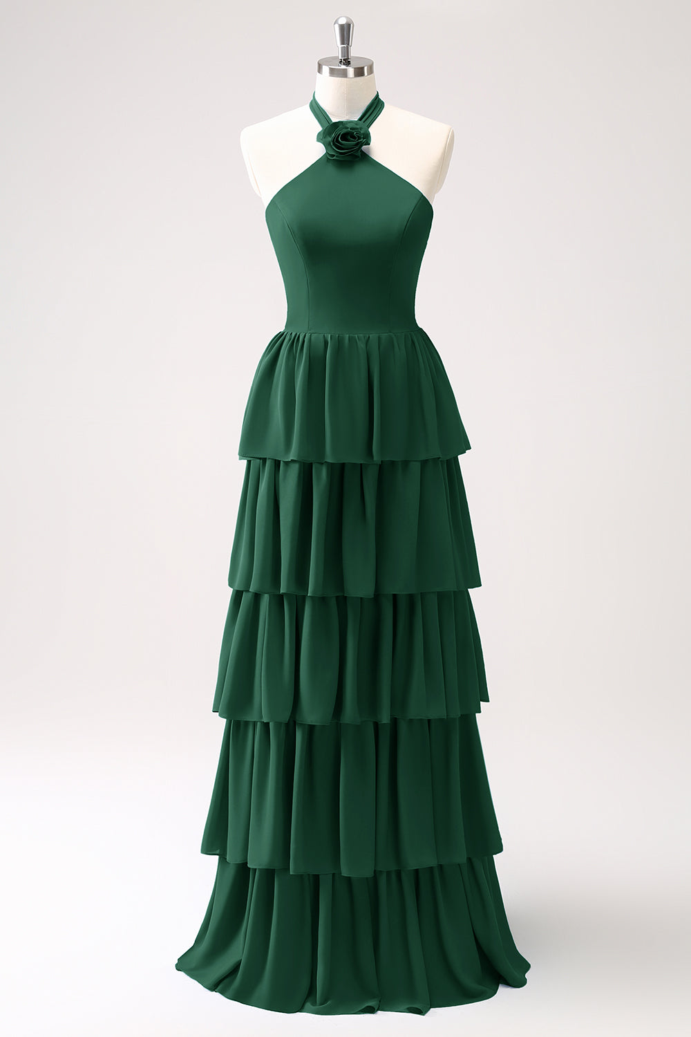 Wedtrend Women Dark Green Bridesmaid Dress with Flower A Line Halter Tiered Chiffon Long Wedding Party Guest Dress WEDTREND Wedtrend Women Dark Green Bridesmaid Dress with Flower A Line Halter Tiered Chiffon Long Wedding Party Guest Dress WEDTREND