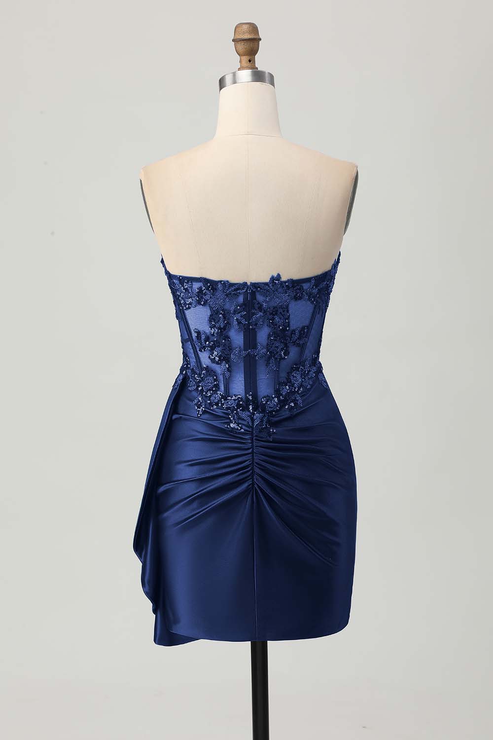 Wedtrend Women Sequins Homecoming Dress with Side Cape Dark Navy Appliqued Strapless Satin Corset Tight Short Prom Dress WEDTREND Wedtrend Women Sequins Homecoming Dress with Side Cape Dark Navy Appliqued Strapless Satin Corset Tight Short Prom Dress WEDTREND