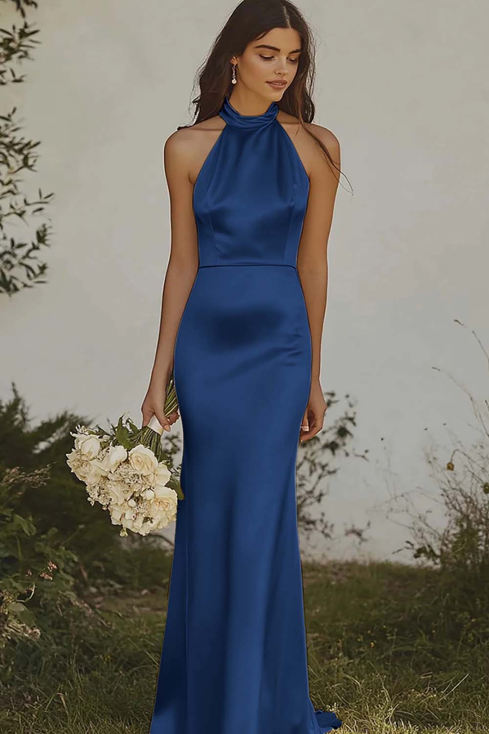 Wedtrend Women Dusty Sage Bridesmaid Dress Mermaid Halter Satin Long Wedding Guest Dress, Dark Navy / US6 Wedtrend Women Dusty Sage Bridesmaid Dress Mermaid Halter Satin Long Wedding Guest Dress, Dark Navy / US6
