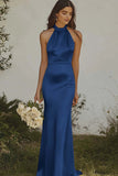Dusty Sage Mermaid Halter Satin Backless Maxi Dress